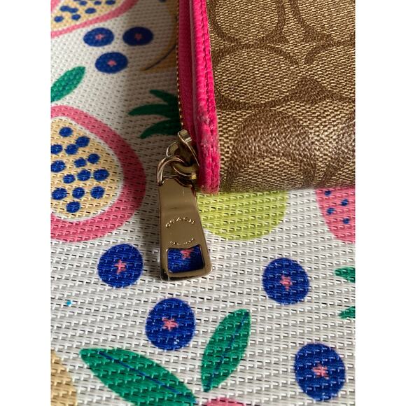 Coach Hot Pink and Brown Monogrammed Long Zip Wallet - Picture 2 of 15